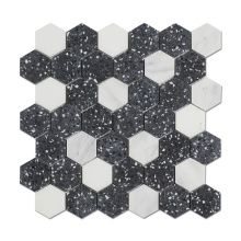 Cheap Black Honed Terrazzo Mixed White Marble Hexagon Flooring Mosaic Decorative
